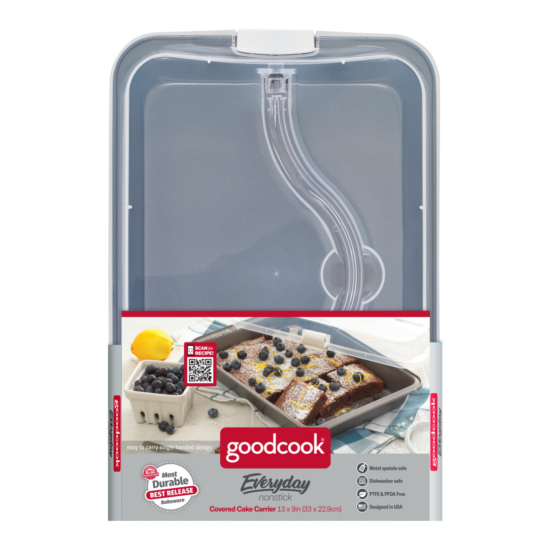 GoodCook Nonstick Steel Covered Cake Pan with Lid, 9'' x 13