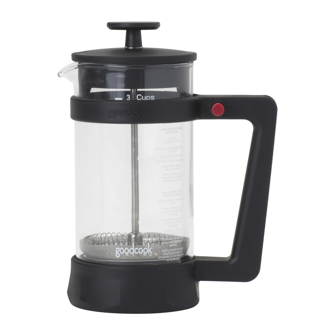 GoodCook Koffē 3 cup Plastic Frame Coffee Press black, with heat resistant  glass removable carafe - GoodCook